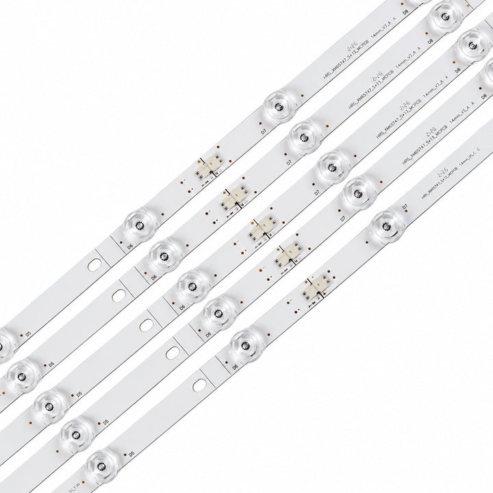 Mi L65M5-5SIN LED backlight A strips close-up showing connectors, polarity and LED layout