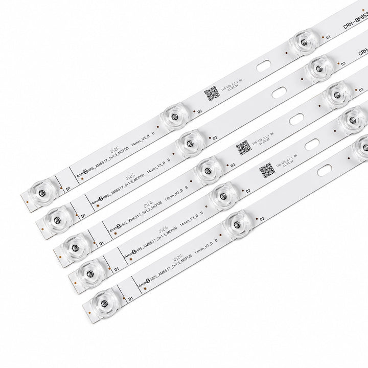 Mi L65M5-5SIN LED backlight B strips close-up showing LED lenses and strip markings