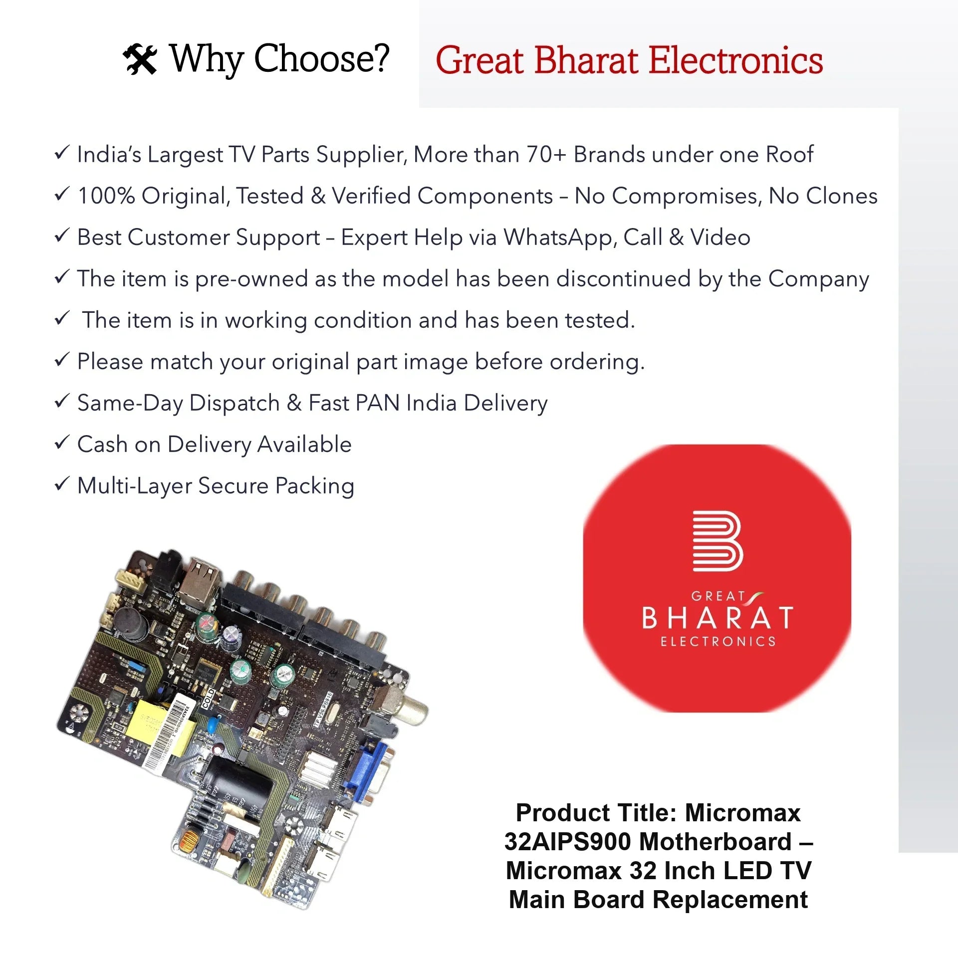 Micromax 32AIPS900 Motherboard – Micromax 32 Inch LED TV Main Board Replacement - Great Bharat Electronics
