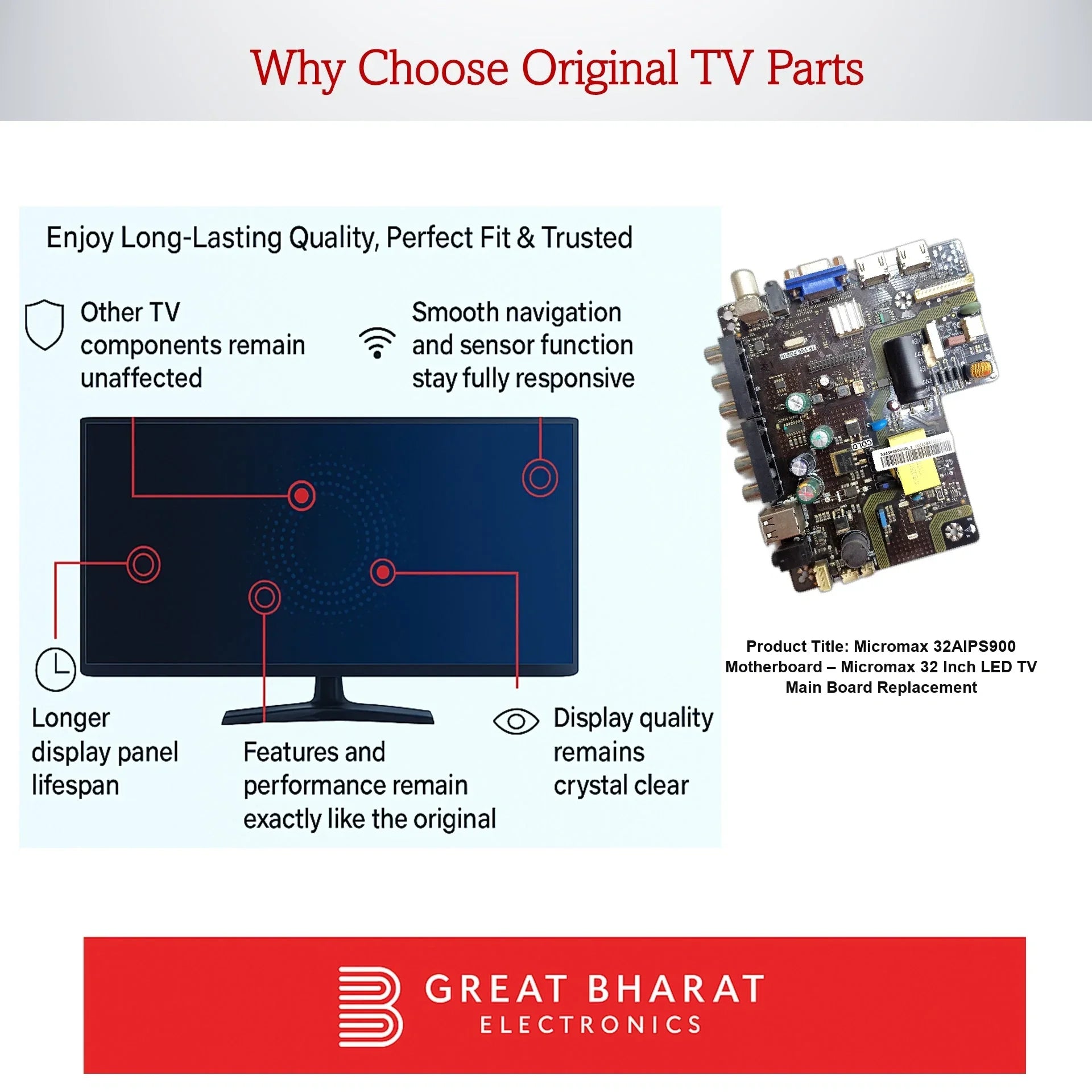 Micromax 32AIPS900 Motherboard – Micromax 32 Inch LED TV Main Board Replacement - Great Bharat Electronics