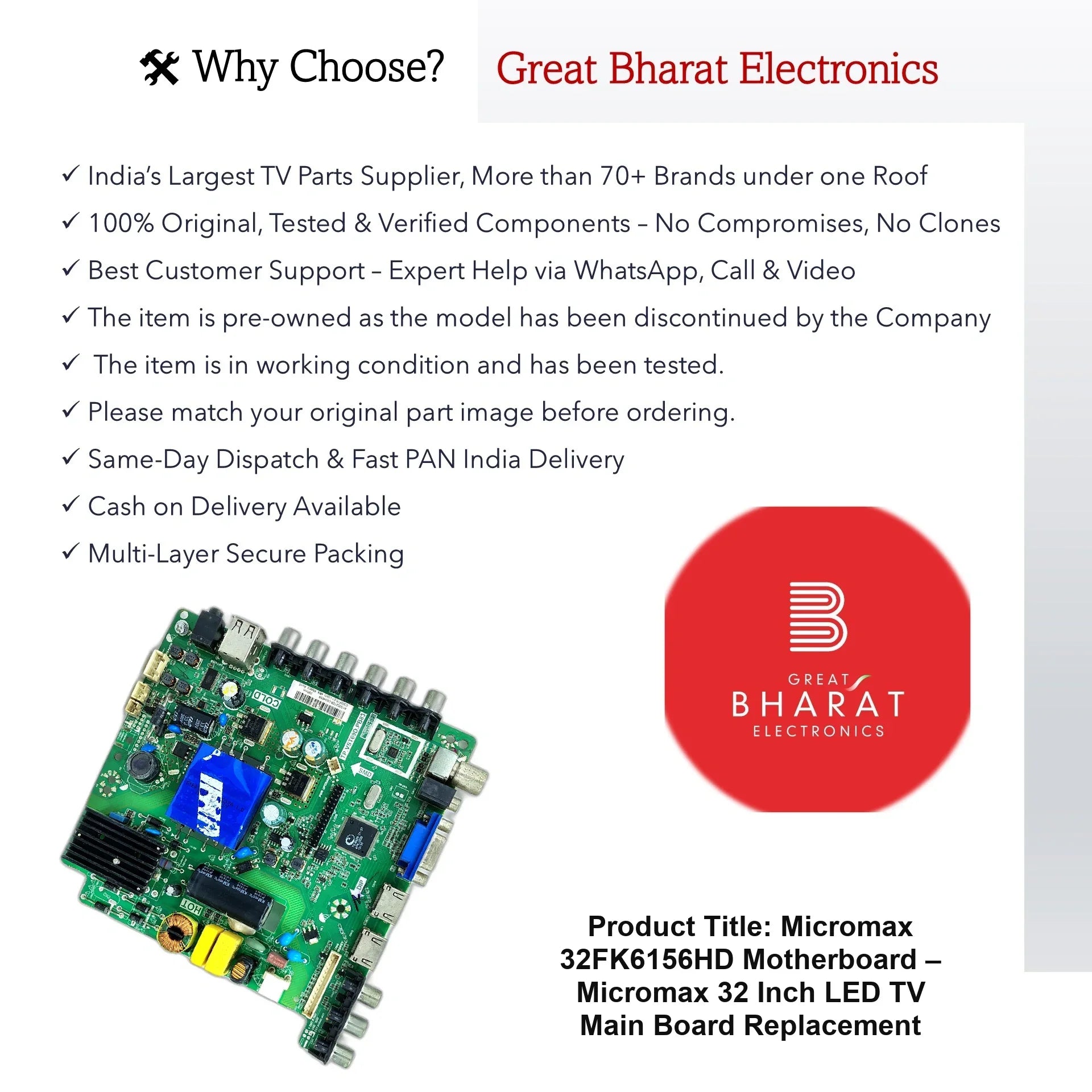 Micromax 32FK6156HD Motherboard – Micromax 32 Inch LED TV Main Board Replacement - Great Bharat Electronics