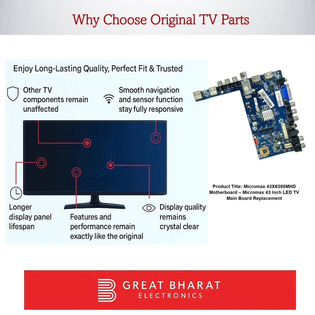 Micromax 43X6300MHD Motherboard – Micromax 43 Inch LED TV Main Board Replacement - Great Bharat Electronics