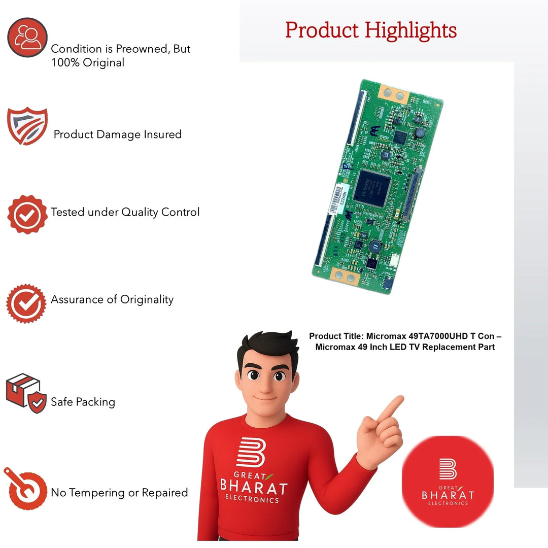Micromax 49TA7000UHD T-Con Board – Micromax 49 Inch LED TV Replacement Part - Great Bharat Electronics
