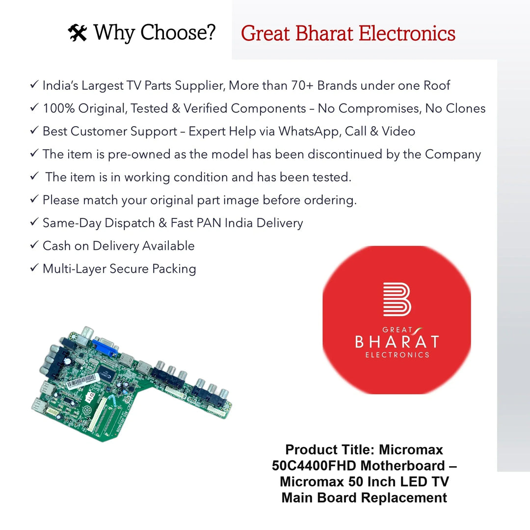 Micromax 50C4400FHD Motherboard – Micromax 50 Inch LED TV Main Board Replacement - Great Bharat Electronics