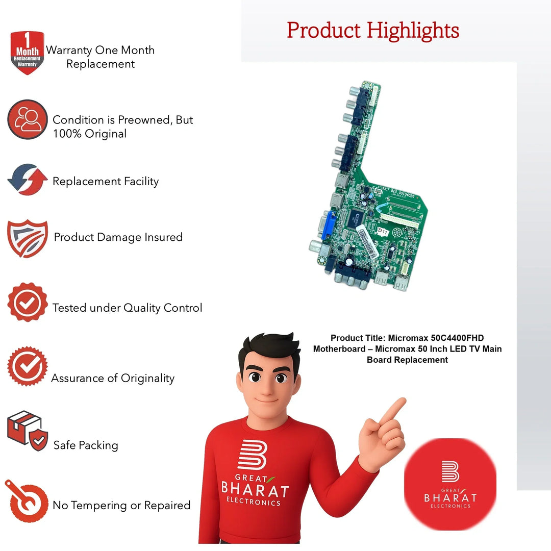 Micromax 50C4400FHD Motherboard – Micromax 50 Inch LED TV Main Board Replacement - Great Bharat Electronics
