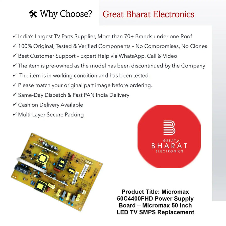 Micromax 50C4400FHD Power Supply Board – Micromax 50 Inch LED TV SMPS Replacement - Great Bharat Electronics
