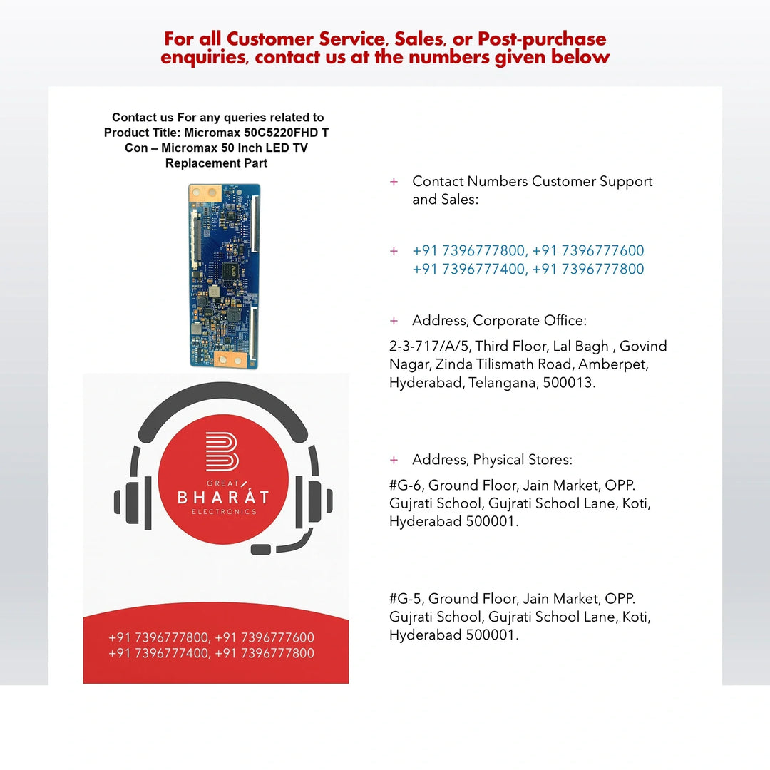 Micromax 50C5220FHD T-Con Board – Micromax 50 Inch LED TV Replacement Part - Great Bharat Electronics