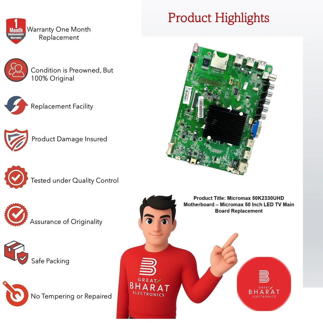 Micromax 50K2330UHD Motherboard – Micromax 50 Inch LED TV Main Board Replacement - Great Bharat Electronics