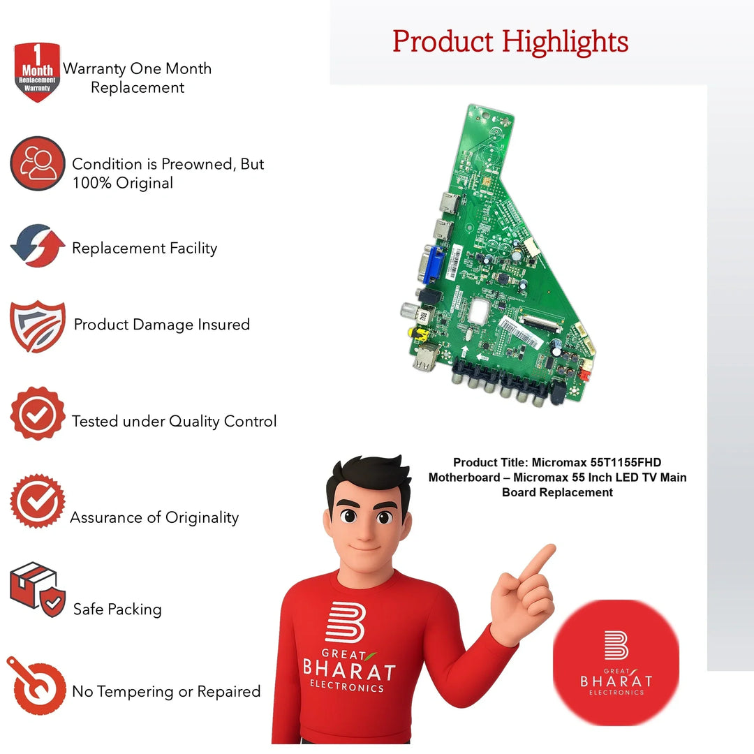 Micromax 55T1155FHD Motherboard – Micromax 55 Inch LED TV Main Board Replacement - Great Bharat Electronics