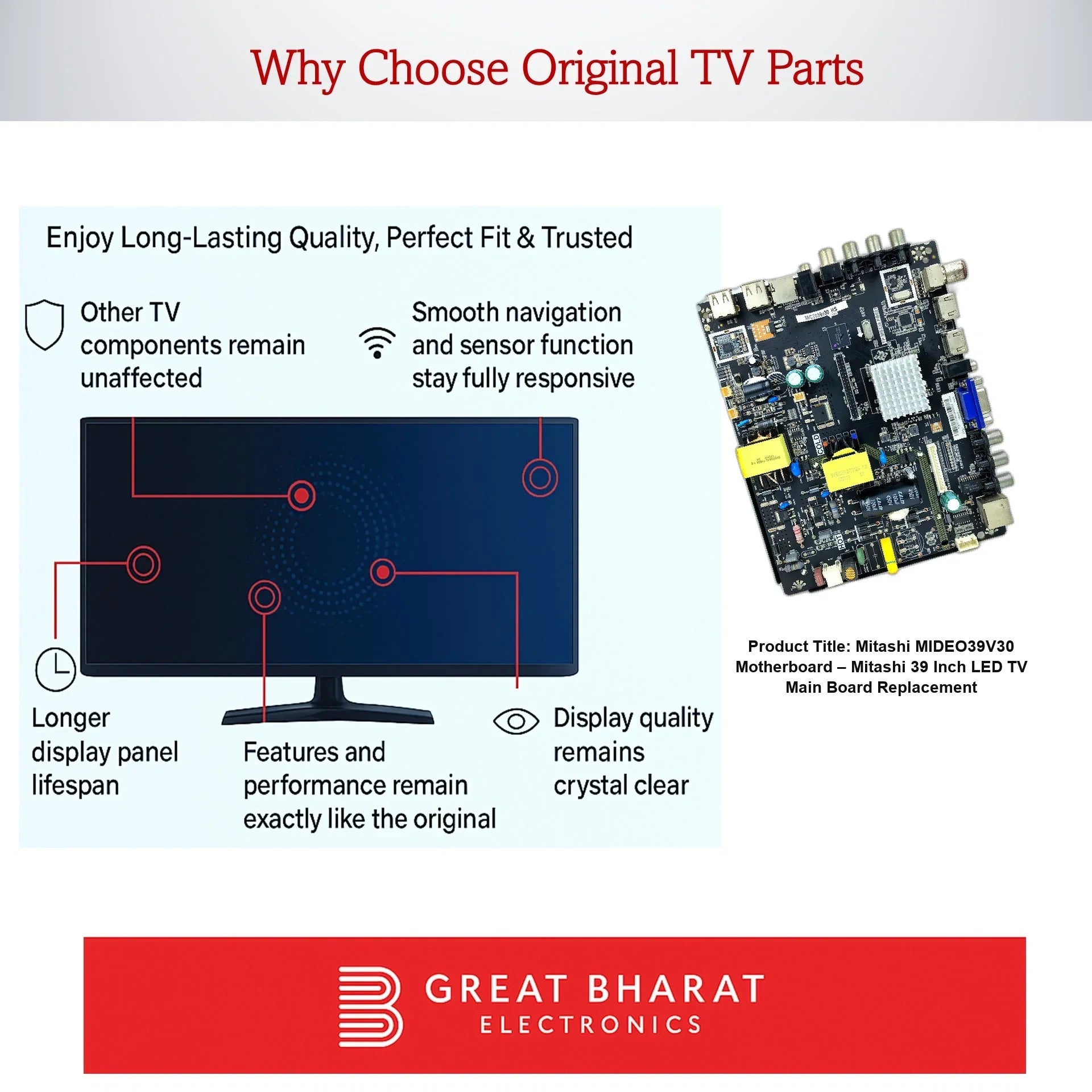 Mitashi MIDEO39V30 Motherboard – Mitashi 39 Inch LED TV Main Board Replacement - Great Bharat Electronics