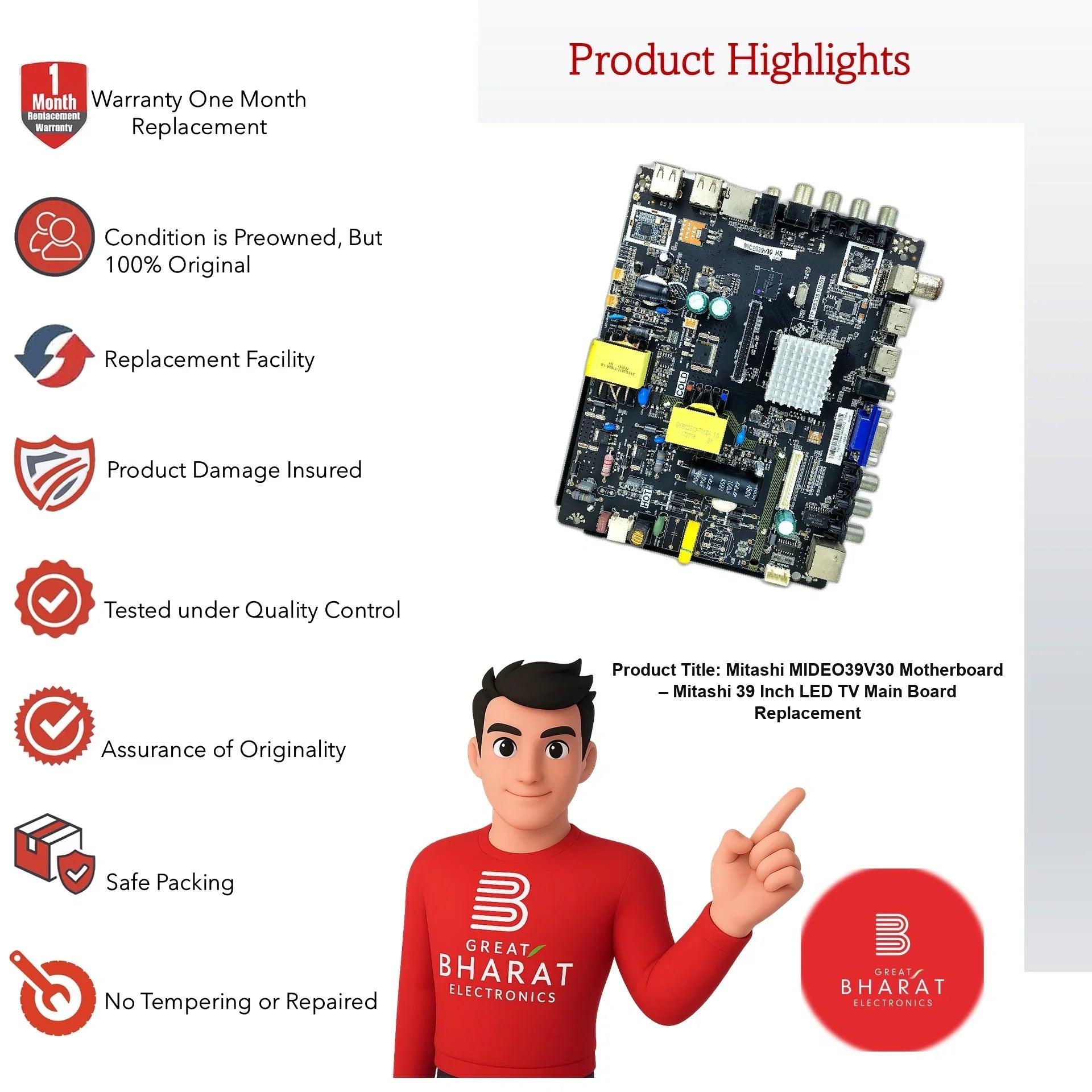 Mitashi MIDEO39V30 Motherboard – Mitashi 39 Inch LED TV Main Board Replacement - Great Bharat Electronics