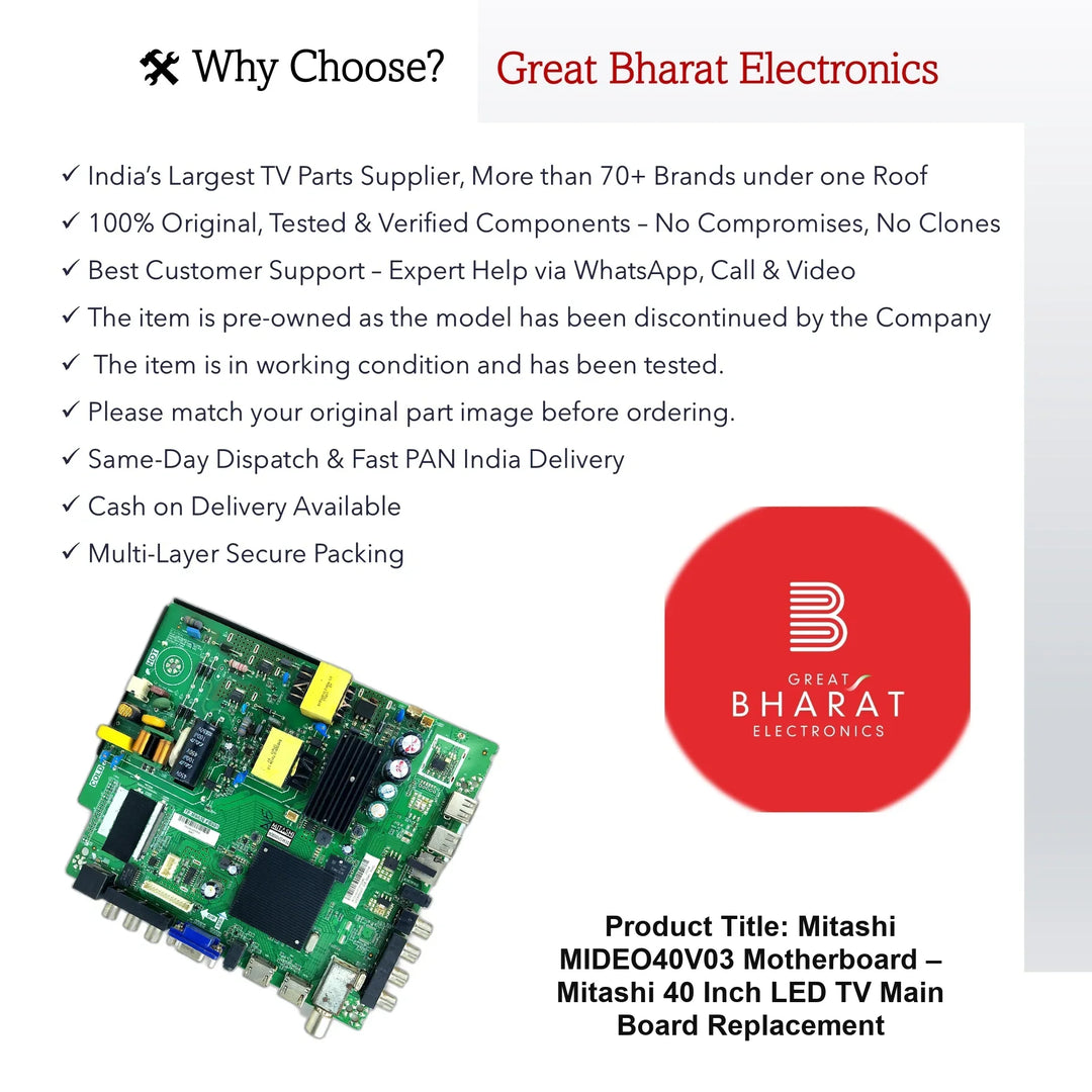 Mitashi MIDEO40V03 Motherboard – Mitashi 40 Inch LED TV Main Board Replacement - Great Bharat Electronics