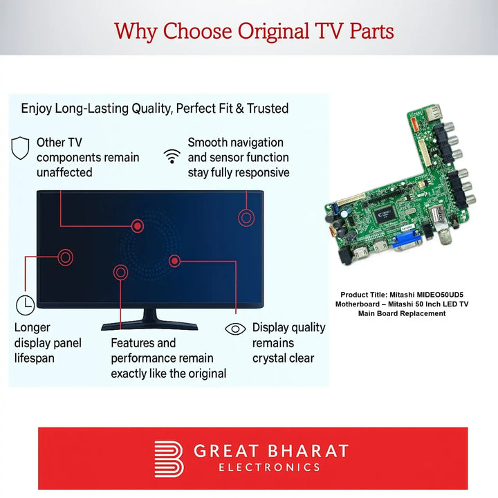 Mitashi MIDEO50UD5 மதர்போர்டு – Mitashi 50 அங்குலம் LED TV பிரதான பலகை மாற்றுதல் - Great Bharat Electronics