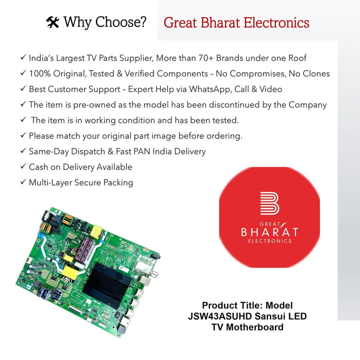 Model JSW43ASUHD Sansui LED TV Motherboard - Great Bharat Electronics