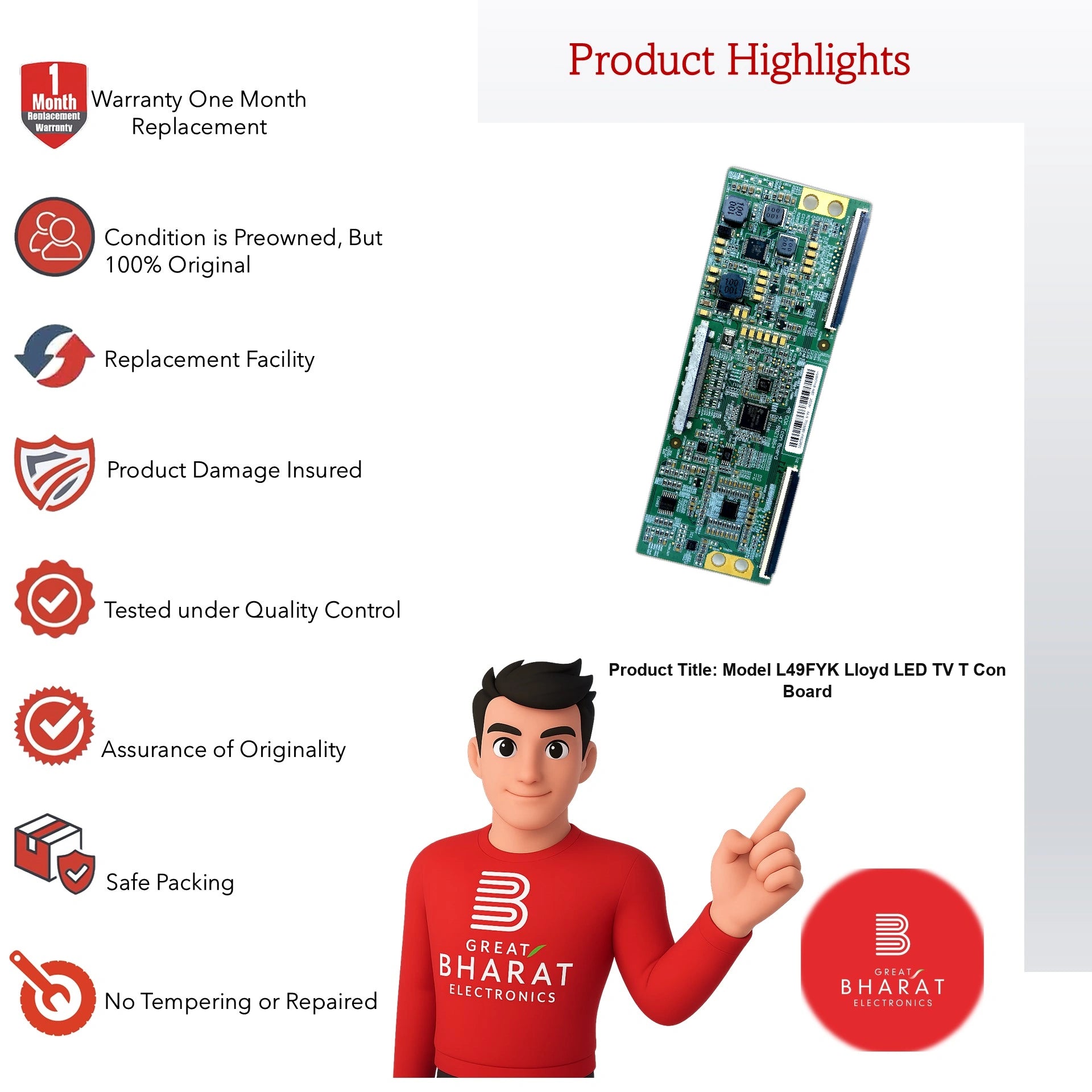 Model L49FYK Lloyd LED TV T-Con Board - Great Bharat Electronics