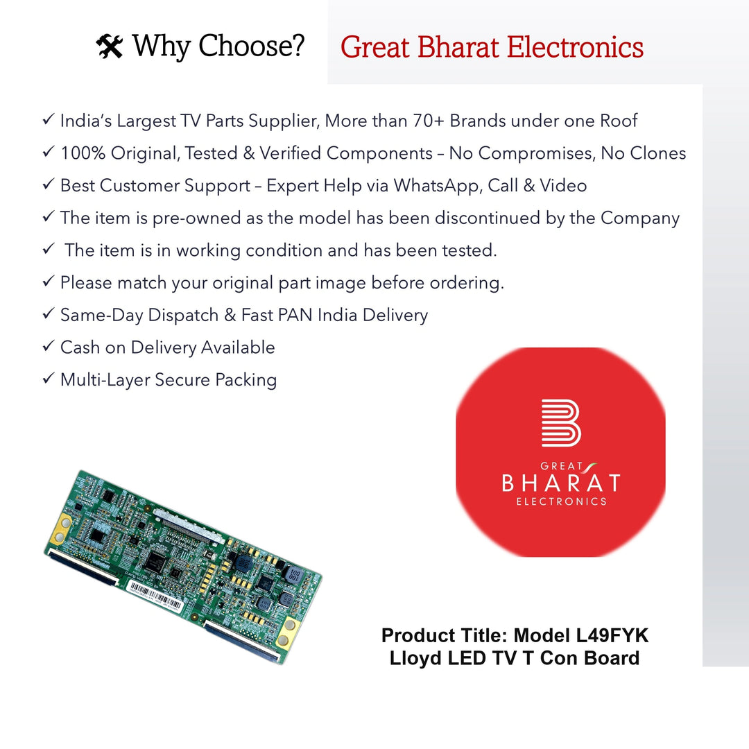 Model L49FYK Lloyd LED TV T-Con Board - Great Bharat Electronics