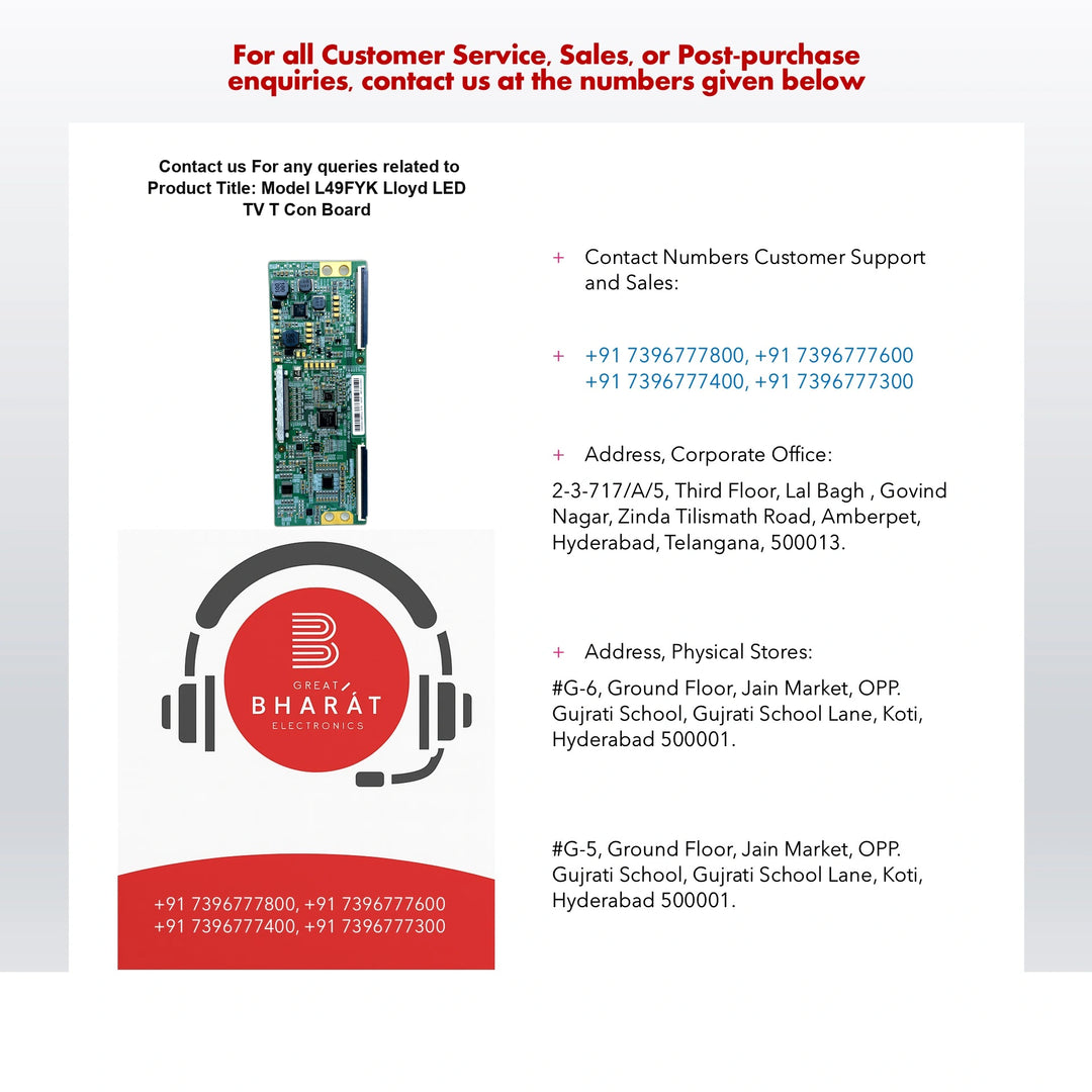 Model L49FYK Lloyd LED TV T-Con Board - Great Bharat Electronics