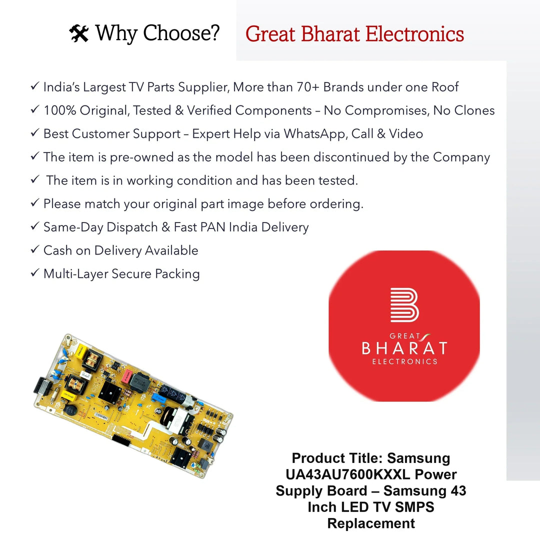 Model UA43AU7600KXXL Samsung LED TV Power Supply - Great Bharat Electronics