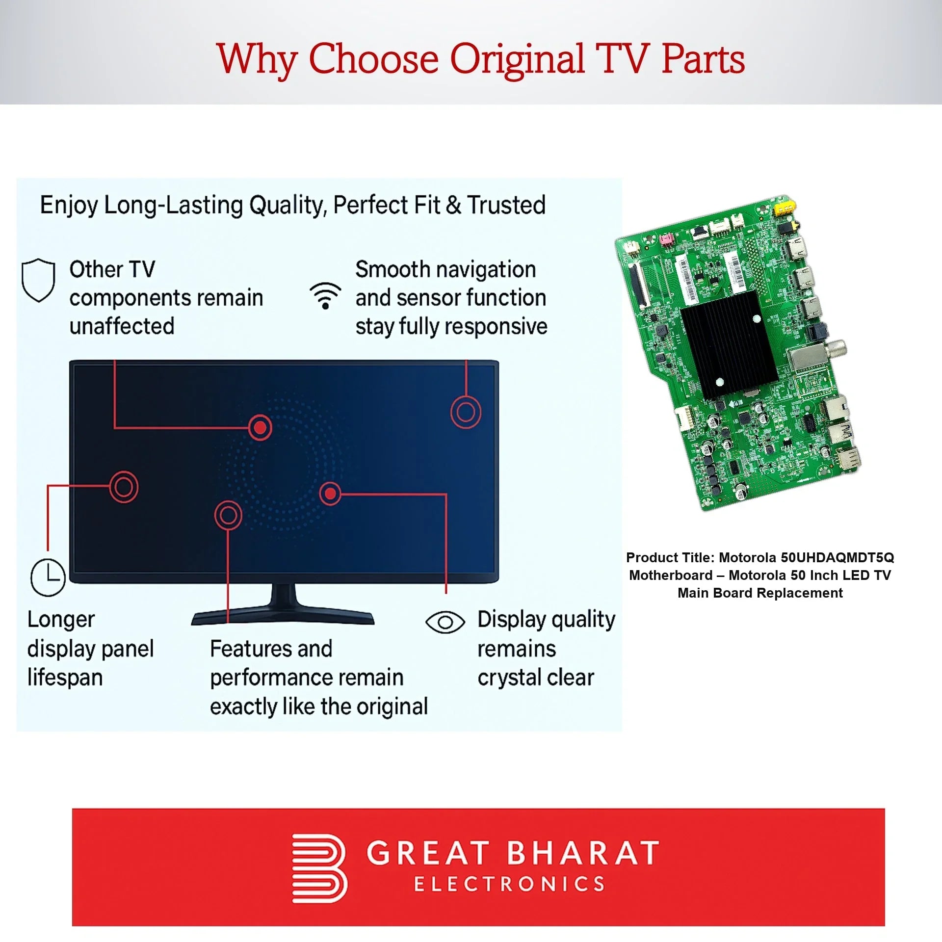 Motorola 50UHDAQMDT5Q Motherboard – Motorola 50 Inch LED TV Main Board Replacement - Great Bharat Electronics