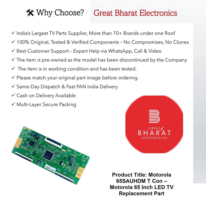 Motorola 65SAUHDM T-Con Board – Motorola 65 Inch LED TV Replacement Part - Great Bharat Electronics