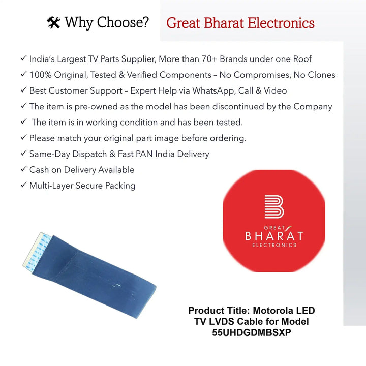 Motorola LED TV LVDS Cable for Model 55UHDGDMBSXP - Great Bharat Electronics