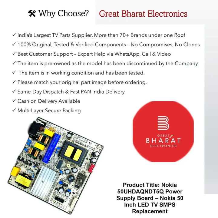 Nokia 50UHDAQNDT5Q Power Supply Board – Nokia 50 Inch LED TV SMPS Replacement - Great Bharat Electronics