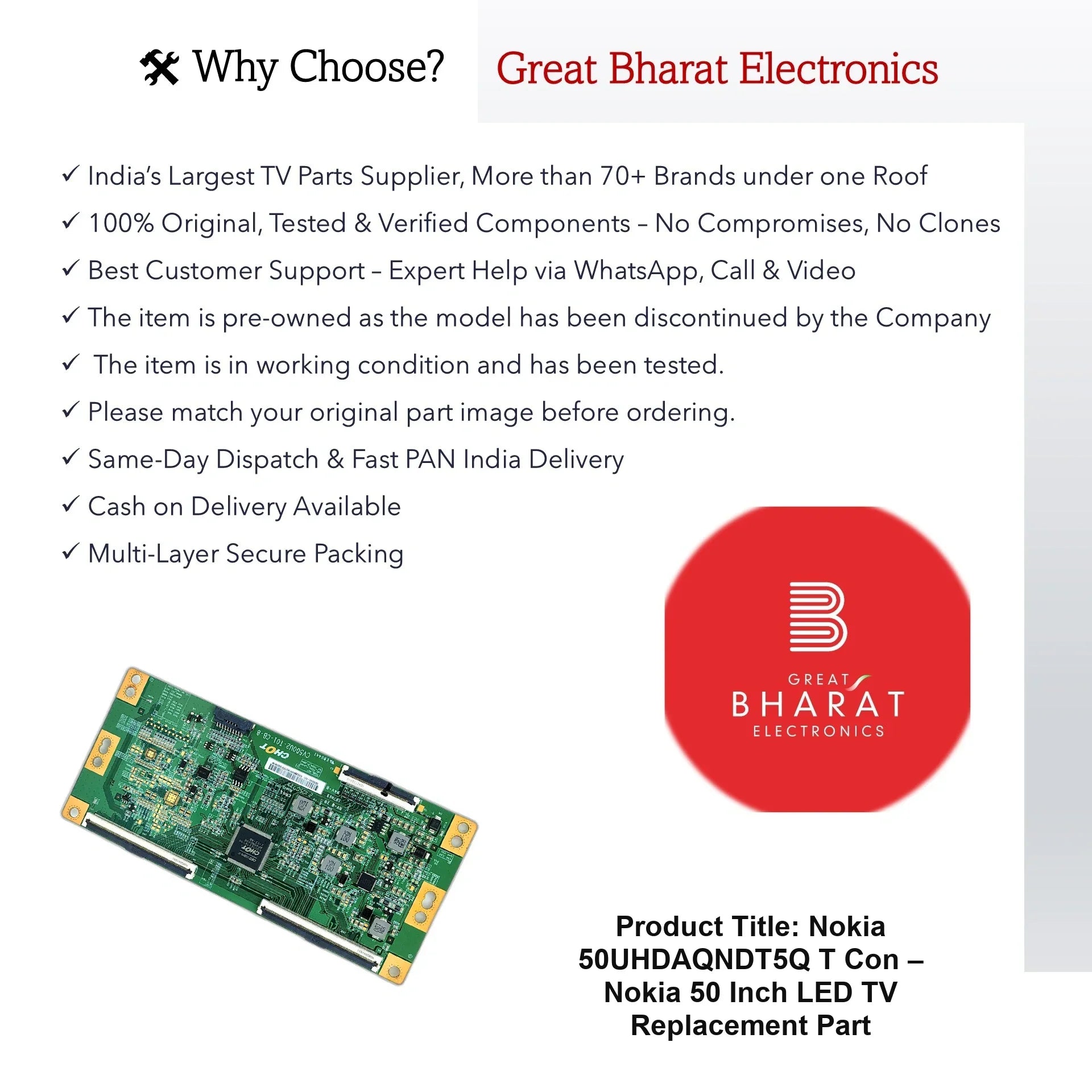 Nokia 50UHDAQNDT5Q T-Con Board – Nokia 50 Inch LED TV Replacement Part - Great Bharat Electronics