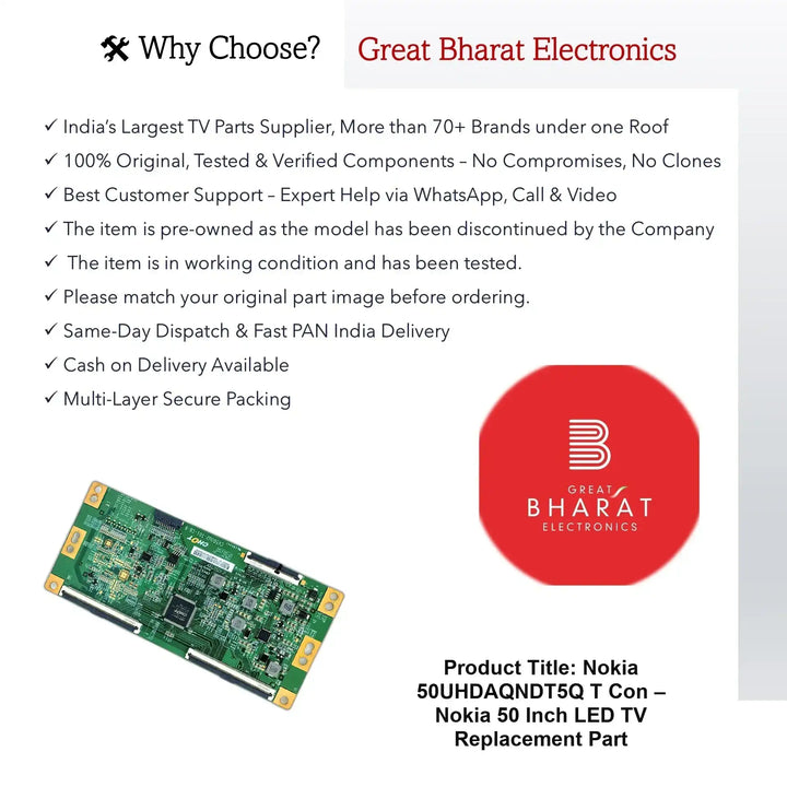 Nokia 50UHDAQNDT5Q T-Con Board – Nokia 50 Inch LED TV Replacement Part - Great Bharat Electronics