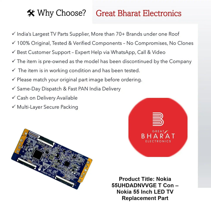 Nokia 55UHDADNVVGE T-Con Board – Nokia 55 Inch LED TV Replacement Part - Great Bharat Electronics