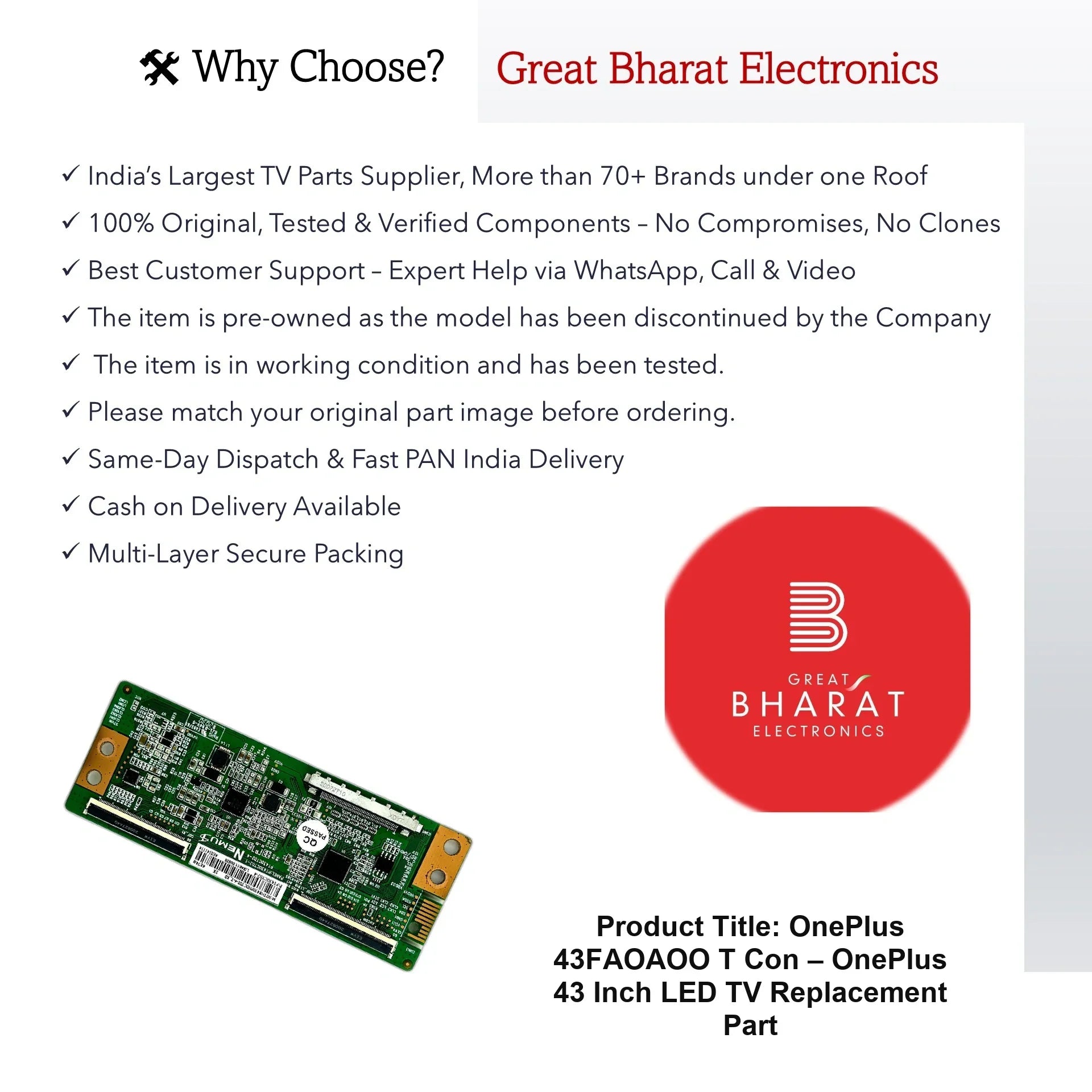 OnePlus 43FAOAOO T-Con Board – OnePlus 43 Inch LED TV Replacement Part - Great Bharat Electronics