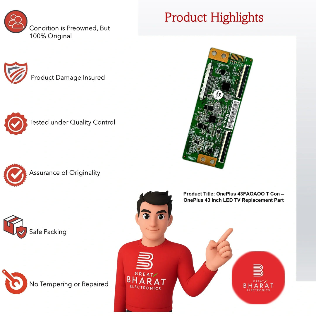 OnePlus 43FAOAOO T-Con Board – OnePlus 43 Inch LED TV Replacement Part - Great Bharat Electronics
