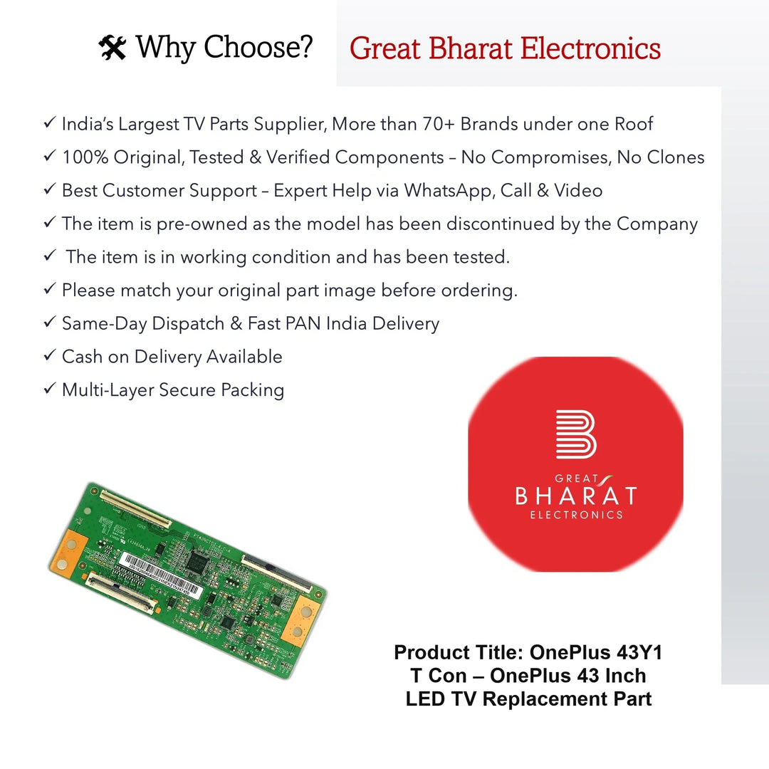 OnePlus 43Y1 T-Con Board – OnePlus 43 Inch LED TV Replacement Part - Great Bharat Electronics