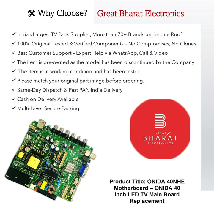 Onida 40NHE Motherboard – Onida 40 Inch LED TV Main Board Replacement - Great Bharat Electronics