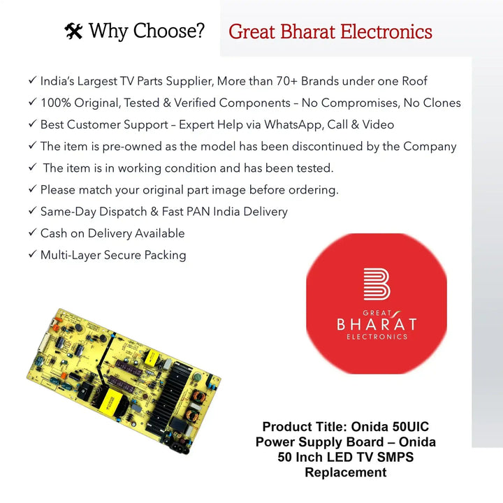 Onida 50UIC Power Supply Board – Onida 50 Inch LED TV SMPS Replacement - Great Bharat Electronics