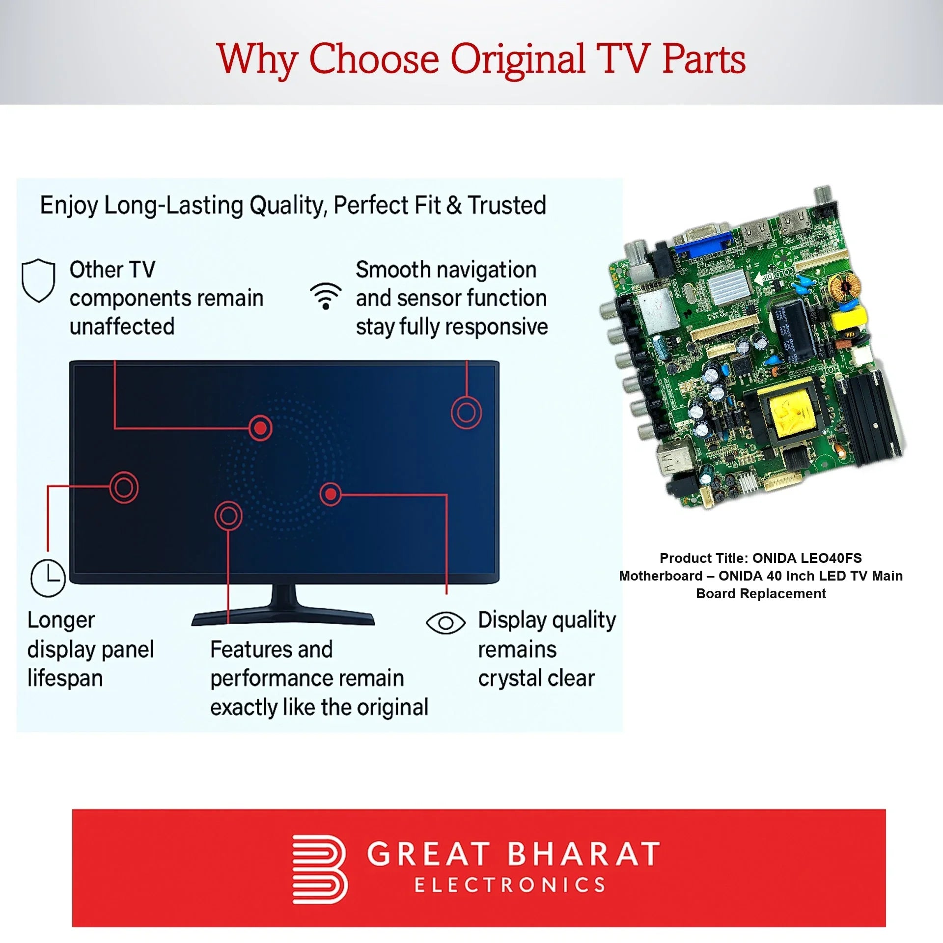 Onida LEO40FS Motherboard – Onida 40 Inch LED TV Main Board Replacement - Great Bharat Electronics