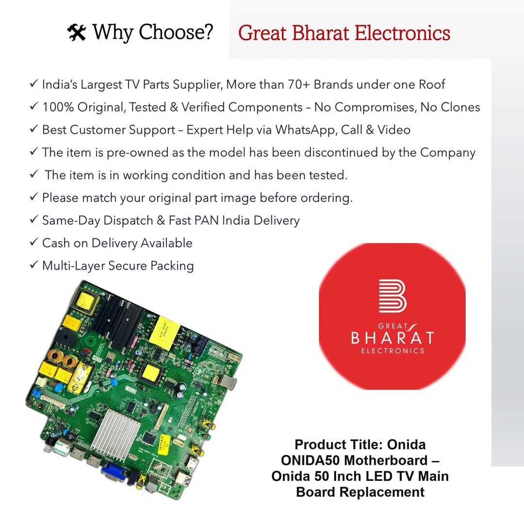 Onida Onida50 Motherboard – Onida 50 Inch LED TV Main Board Replacement - Great Bharat Electronics