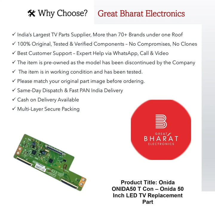 Onida Onida50 T-Con Board – Onida 50 Inch LED TV Replacement Part - Great Bharat Electronics