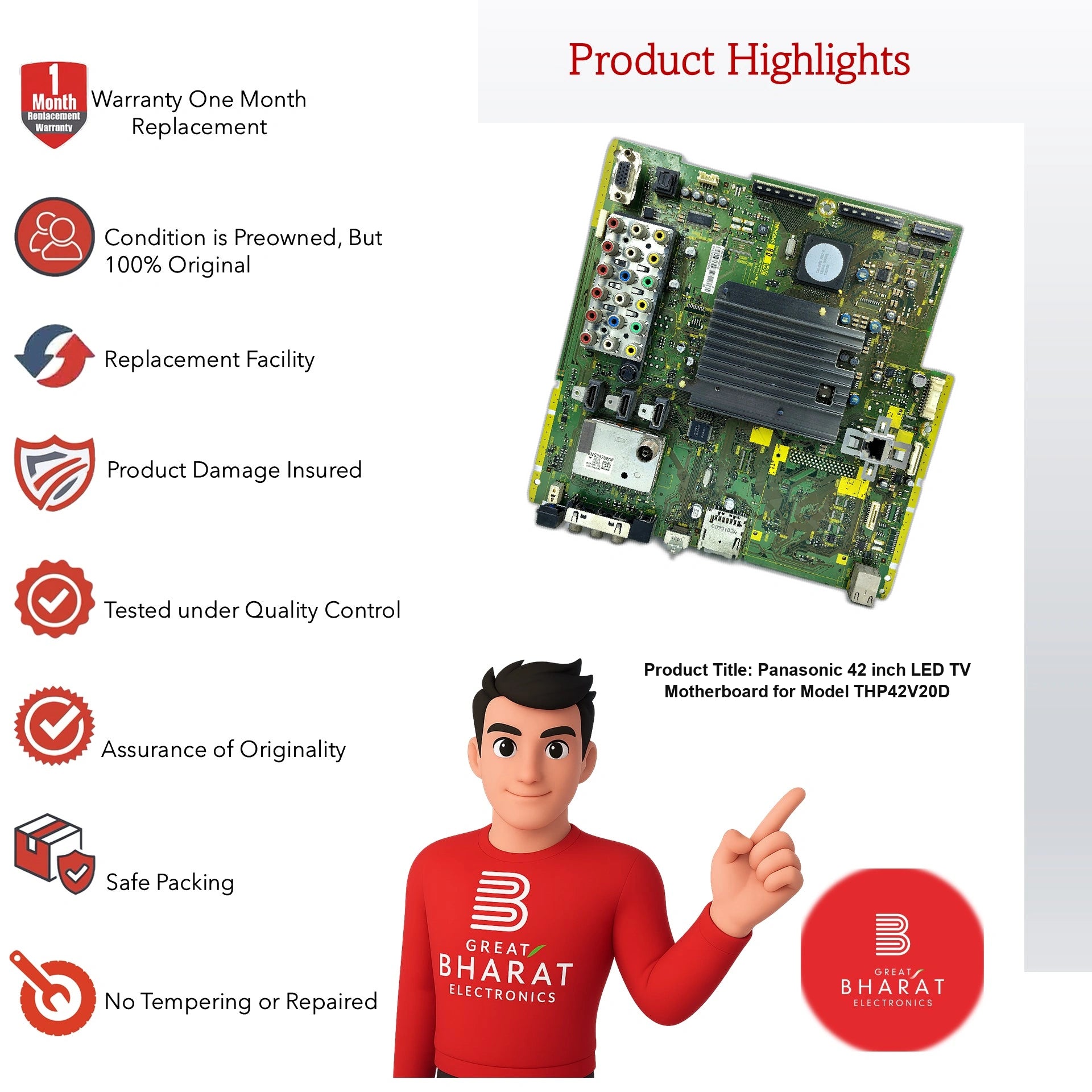 Panasonic 42 inch Plasma TV Motherboard for Model THP42V20D - Great Bharat Electronics