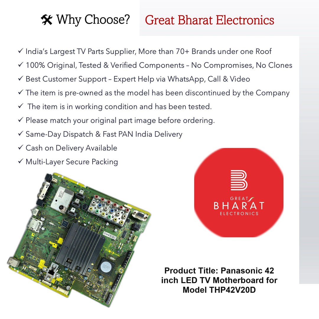 Panasonic 42 inch Plasma TV Motherboard for Model THP42V20D - Great Bharat Electronics