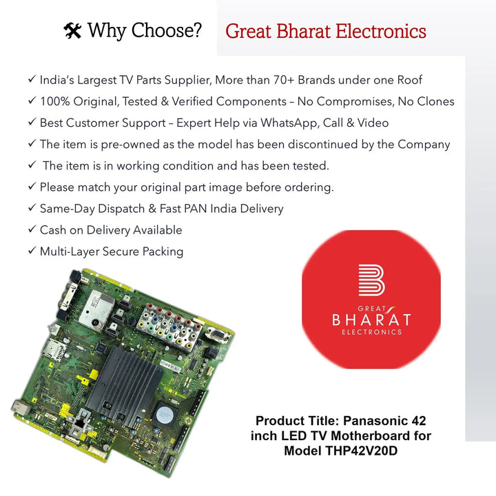 Panasonic 42 inch Plasma TV Motherboard for Model THP42V20D - Great Bharat Electronics