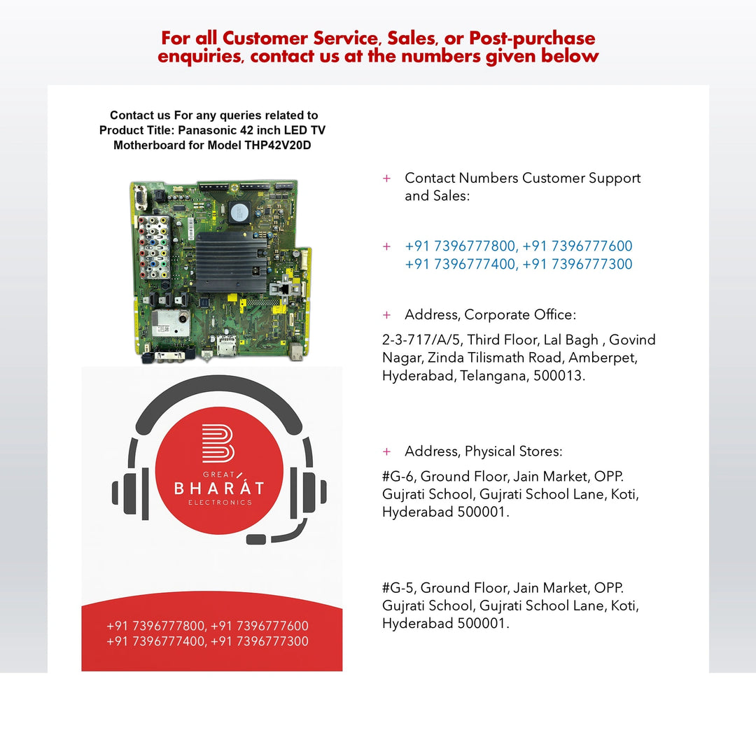 Panasonic 42 inch Plasma TV Motherboard for Model THP42V20D - Great Bharat Electronics