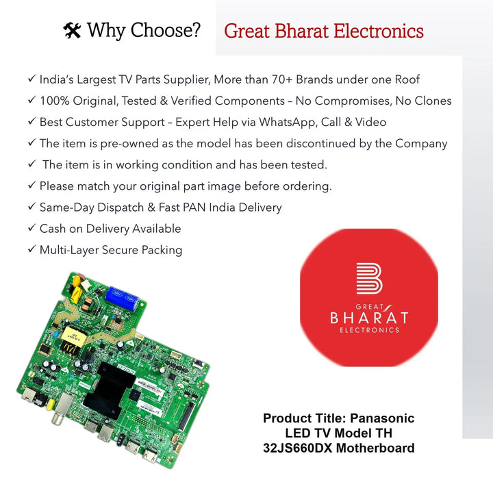 Panasonic TH-32JS660DX Motherboard – Original Panasonic 32 Inch LED TV Main Board - Great Bharat Electronics