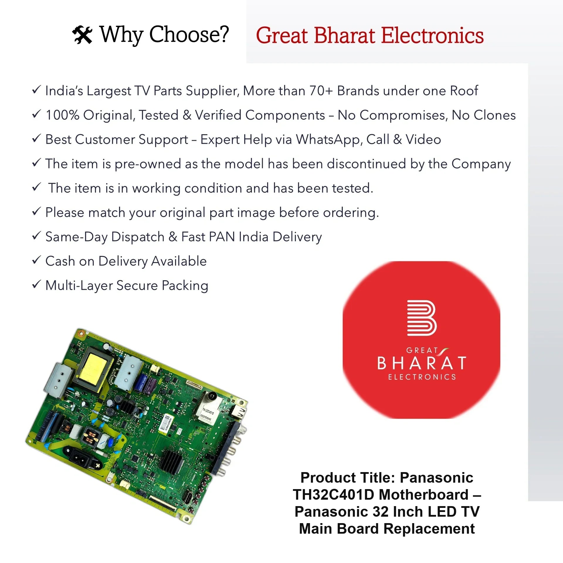 Panasonic TH32C401D Motherboard – Panasonic 32 Inch LED TV Main Board Replacement - Great Bharat Electronics