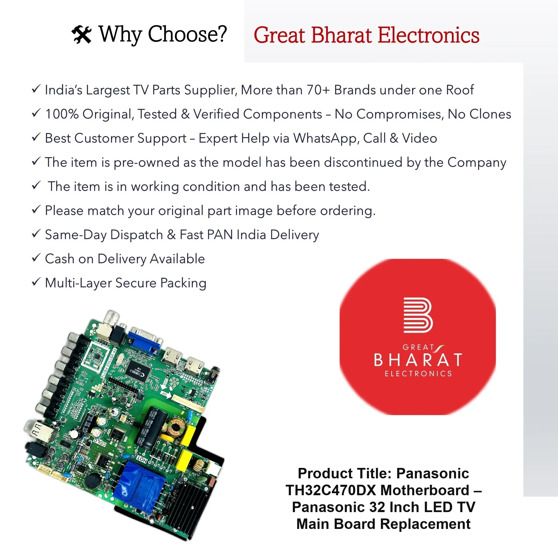 Panasonic TH32C470DX Motherboard – Panasonic 32 Inch LED TV Main Board Replacement - Great Bharat Electronics