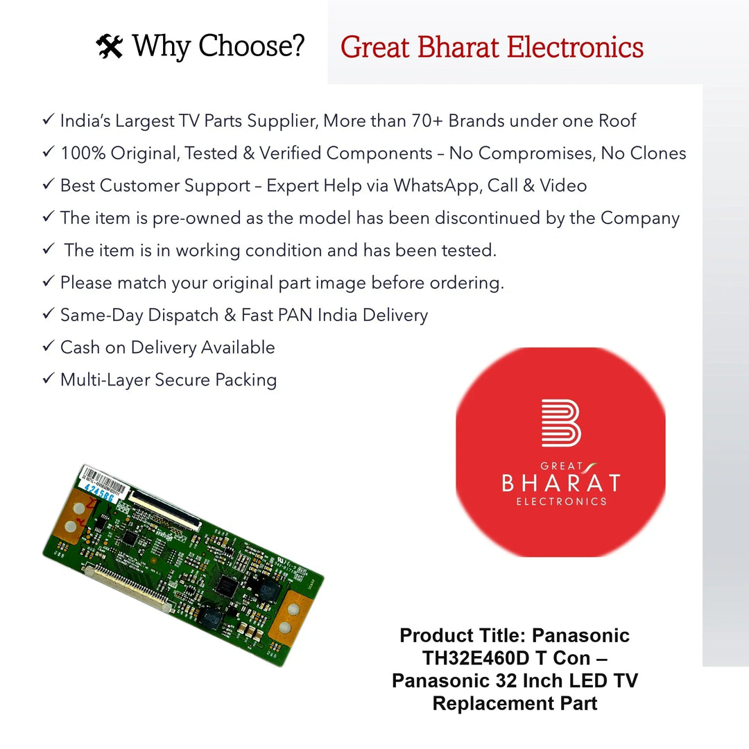 Panasonic TH32E460D T-Con Board – Panasonic 32 Inch LED TV Replacement Part - Great Bharat Electronics