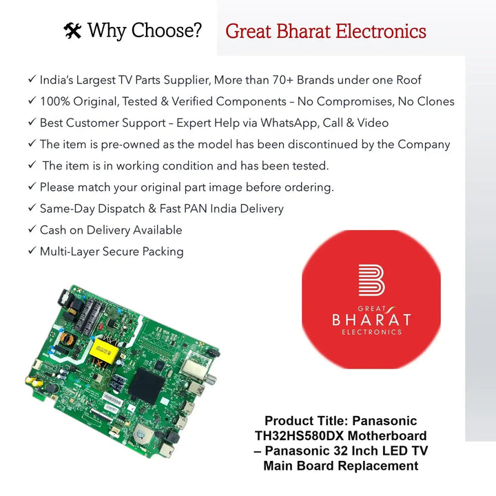 Panasonic TH32HS580DX Motherboard – Panasonic 32 Inch LED TV Main Board Replacement - Great Bharat Electronics