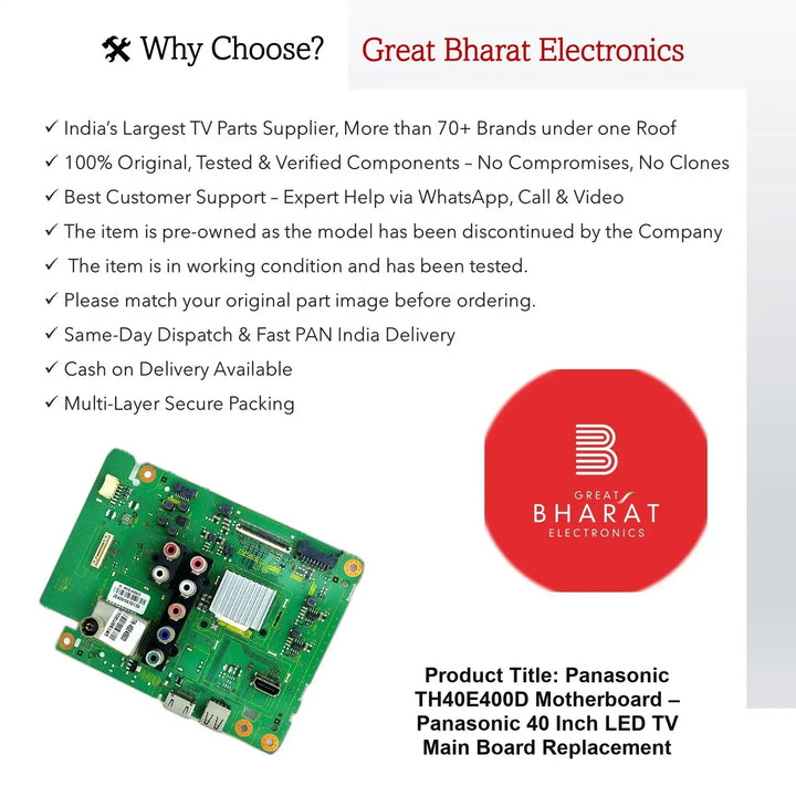 Panasonic TH40E400D Motherboard – Panasonic 40 Inch LED TV Main Board Replacement - Great Bharat Electronics