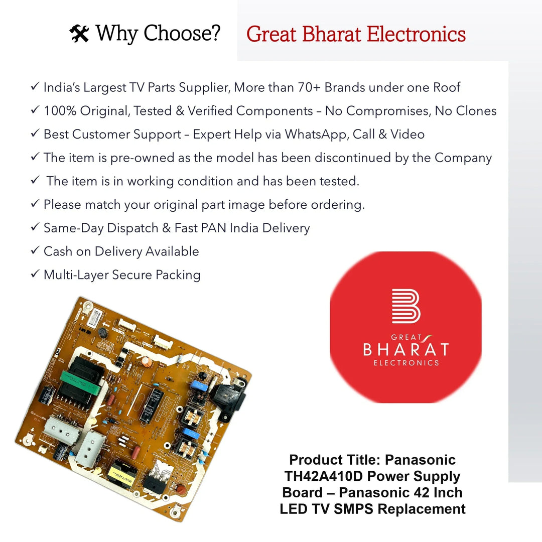 Panasonic TH42A410D Power Supply Board – Panasonic 42 Inch LED TV SMPS Replacement - Great Bharat Electronics
