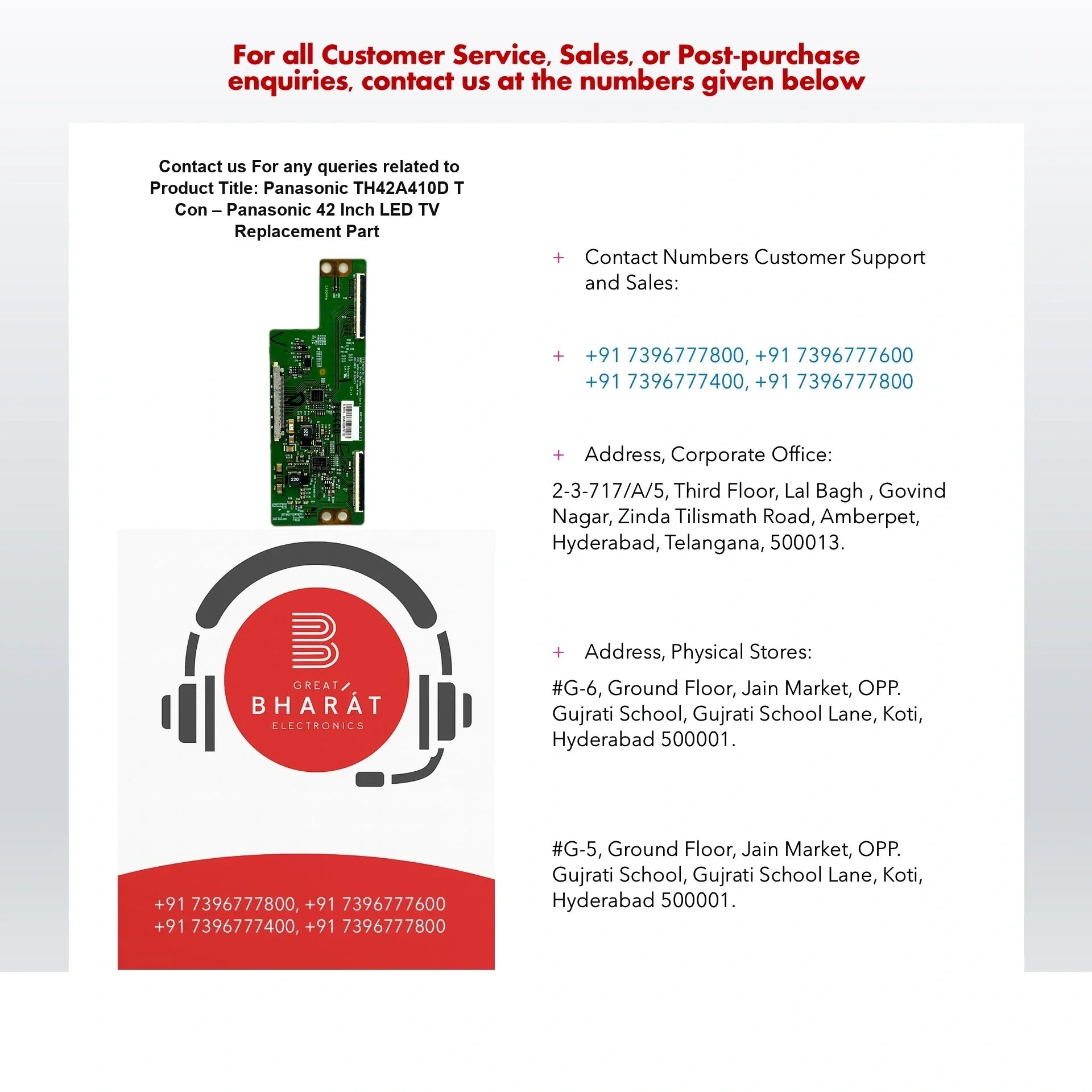 Panasonic TH42A410D T-Con Board – Panasonic 42 Inch LED TV Replacement Part - Great Bharat Electronics