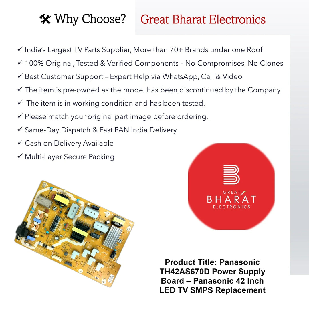 Panasonic TH42AS670D Power Supply Board – Panasonic 42 Inch LED TV SMPS Replacement - Great Bharat Electronics